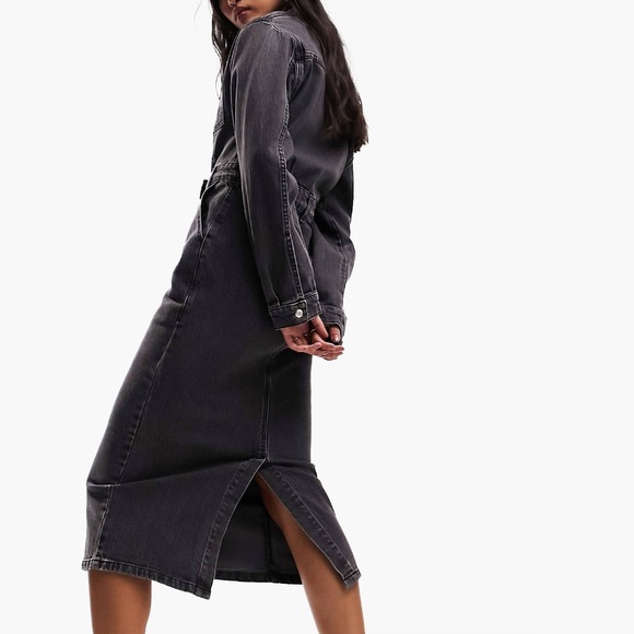 ASOS washed black midi denim dress size 0 - Picture 2 of 5